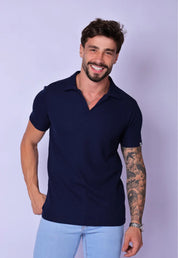 Camisa Polo Italiana Tricot Azul Marinho