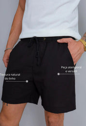 Shorts de Linho Masculino Preto