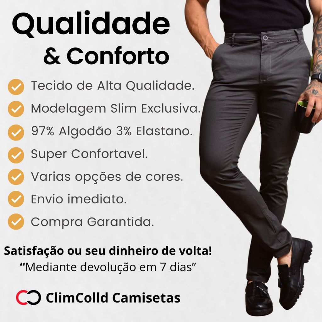 Calça Alfaiataria Masculina Sarja Esporte Fino Chino com Lycra