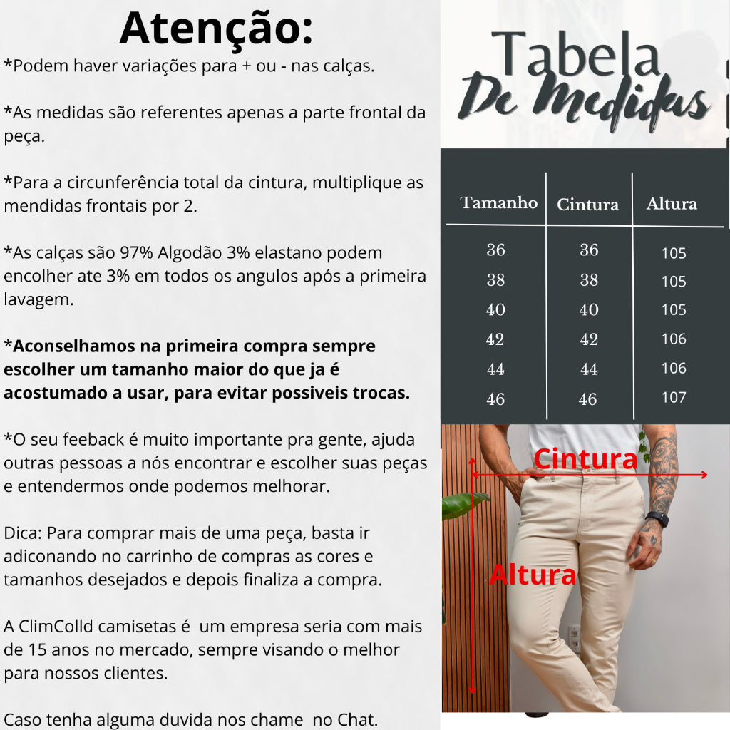 Calça Alfaiataria Masculina Sarja Esporte Fino Chino com Lycra