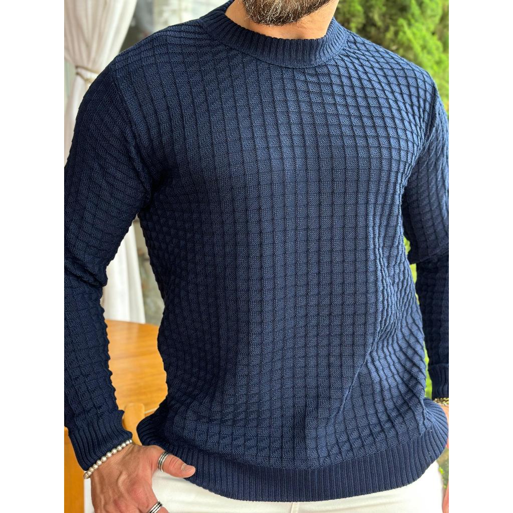 Suéter Masculino de Tricot Básico Liso Gola Redonda
