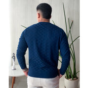 Sueter Masculino Lã Tricot Xadrez Blusa de Frio de Tricô Manga Longa Básica Elegante Confortável