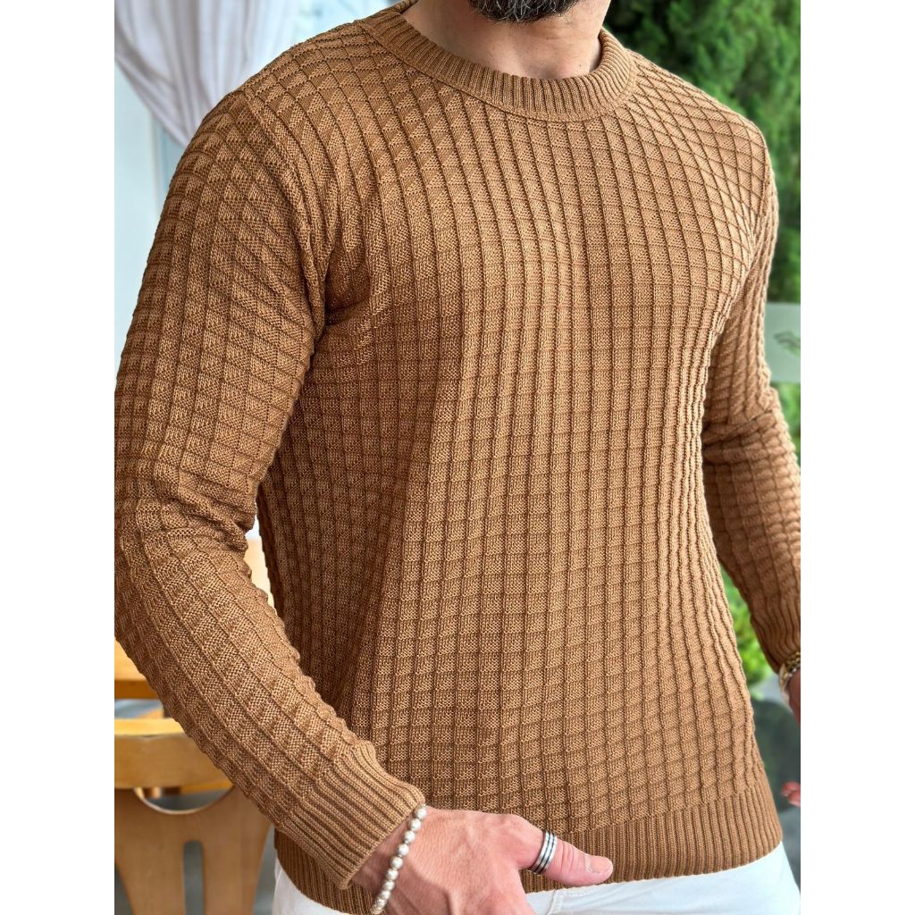 Suéter Masculino de Tricot Básico Liso Gola Redonda