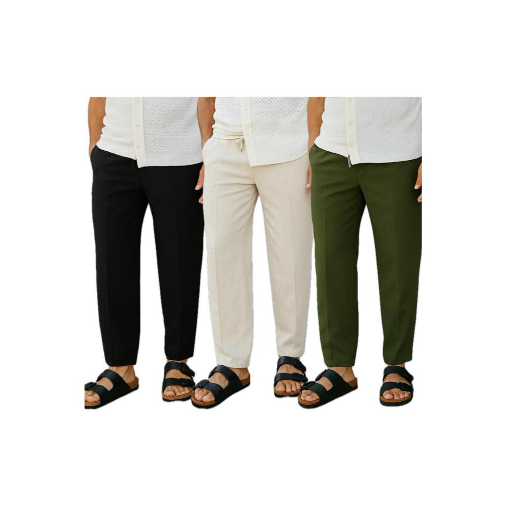 Calça Masculina Linho Bolsos Premium Casual Leve Sofisticada Praia Yoga Social