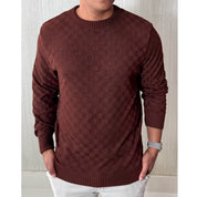 Sueter Masculino Lã Tricot Xadrez Blusa de Frio de Tricô Manga Longa Básica Elegante Confortável