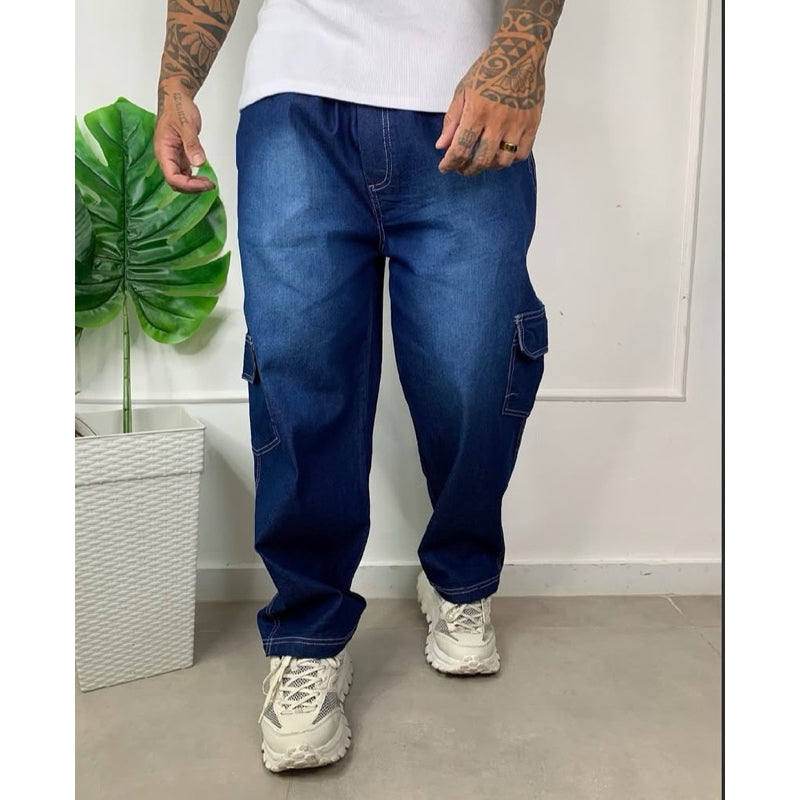Calça Jeans Cargo Baggy Larga Dazzling Masculina Streetwear Style Skatista Oversized