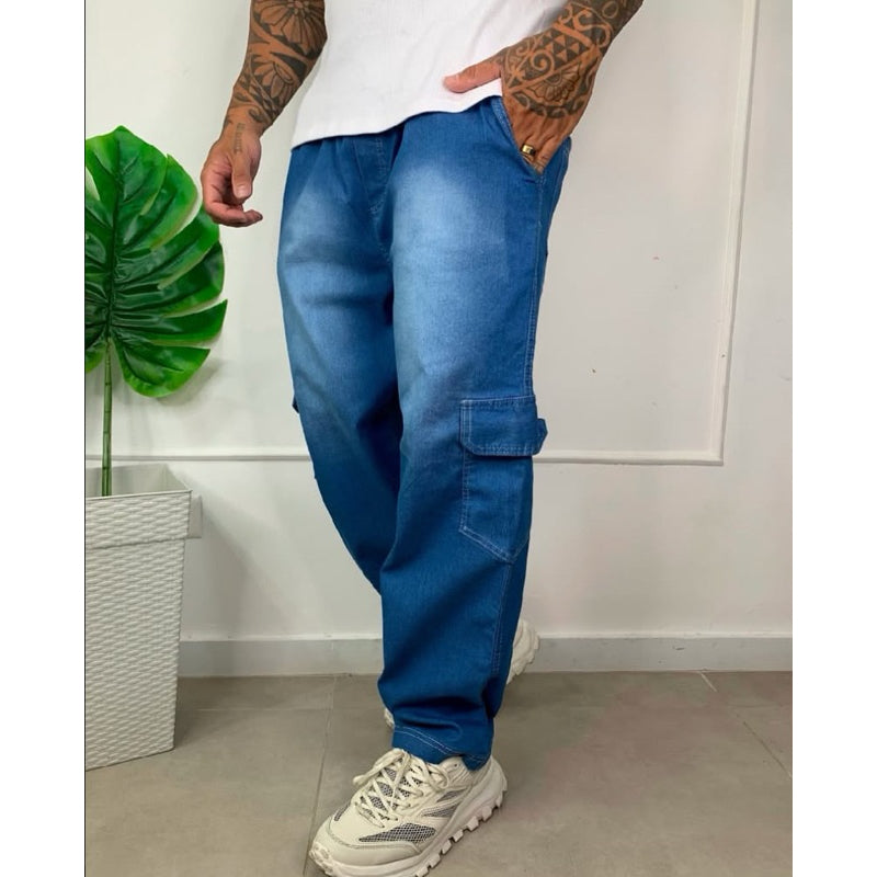 Calça Jeans Cargo Baggy Larga Dazzling Masculina Streetwear Style Skatista Oversized