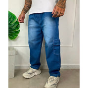 Calça Jeans Cargo Baggy Larga Dazzling Masculina Streetwear Style Skatista Oversized