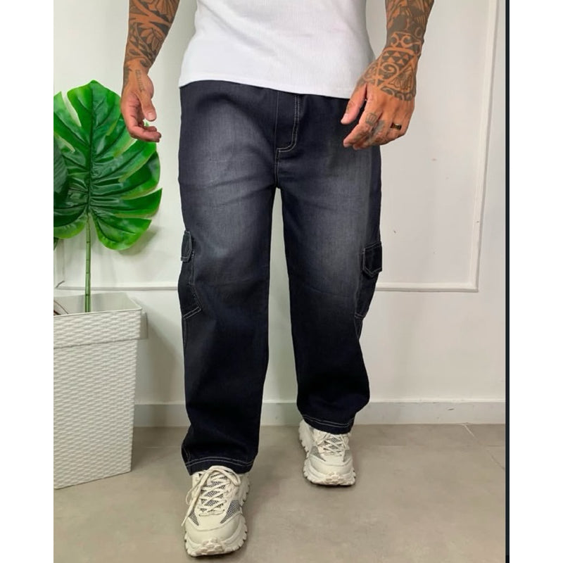 Calça Jeans Cargo Baggy Larga Dazzling Masculina Streetwear Style Skatista Oversized