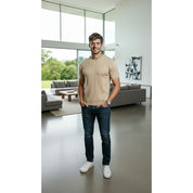 Camiseta Masculina De Tricot Com Manga Curta Gola Redonda Slim Estilosa Luxo