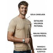 Camiseta Masculina De Tricot Com Manga Curta Gola Redonda Slim Estilosa Luxo