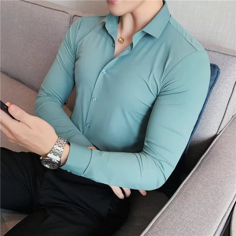 Camisa Social Poliamida Masculina Manga Longa Tecnológica Slim Fit Anti-Transpirante Ante Odor Não Amassa Elasticidade