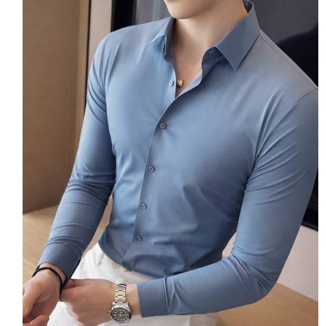 Camisa Social Poliamida Masculina Manga Longa Tecnológica Slim Fit Anti-Transpirante Ante Odor Não Amassa Elasticidade
