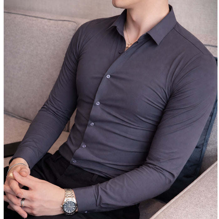 Camisa Social Poliamida Masculina Manga Longa Tecnológica Slim Fit Anti-Transpirante Ante Odor Não Amassa Elasticidade