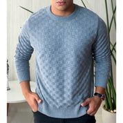 Sueter Masculino Lã Tricot Xadrez Blusa de Frio de Tricô Manga Longa Básica Elegante Confortável