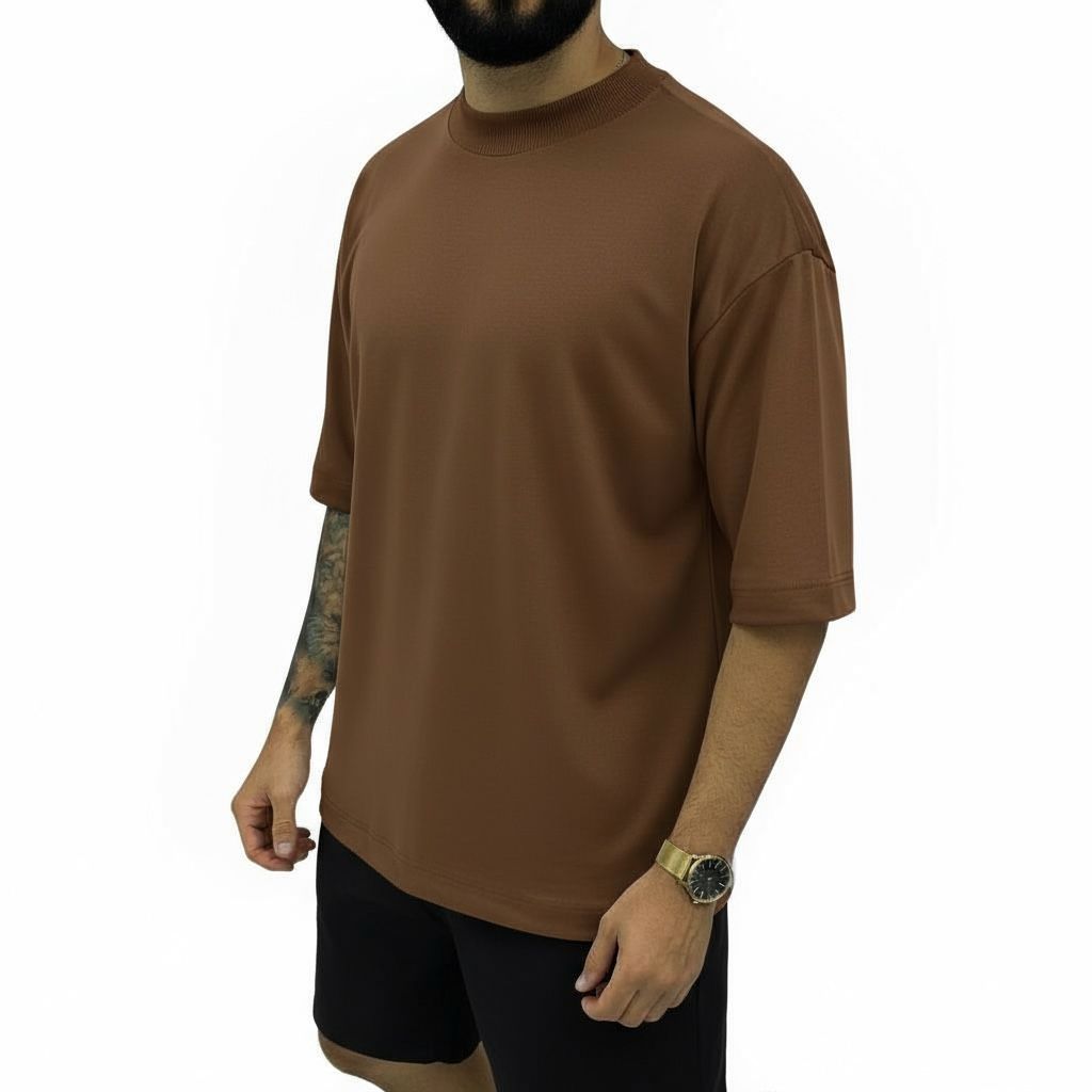 Camiseta Oversized Masculina Gola Canelada 100% Algodão StreetWear