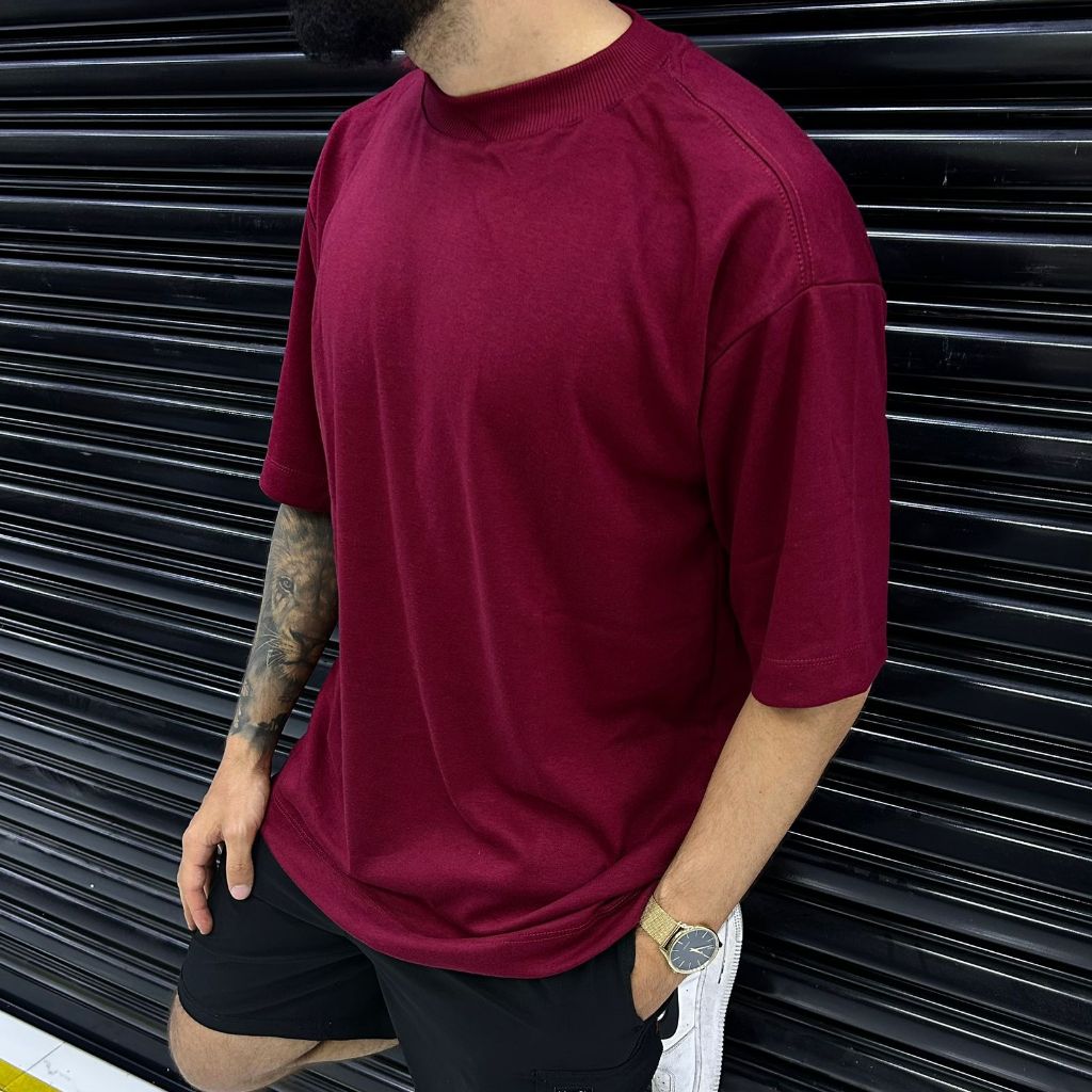 Camiseta Oversized Masculina Gola Canelada 100% Algodão StreetWear