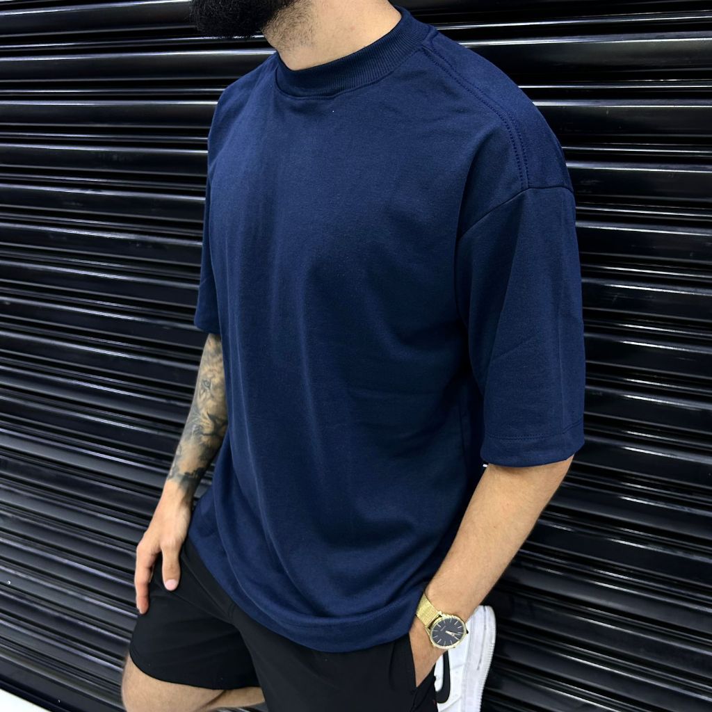 Camiseta Oversized Masculina Gola Canelada 100% Algodão StreetWear