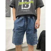 Bermuda Cargo Masculina Jeans Estonado Baagy Streetwear Solta Casual com Bolsos Grandes Cintura Codao P AO GG