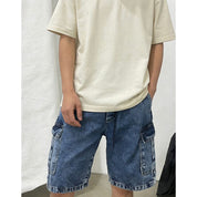 Bermuda Cargo Masculina Jeans Estonado Baagy Streetwear Solta Casual com Bolsos Grandes Cintura Codao P AO GG