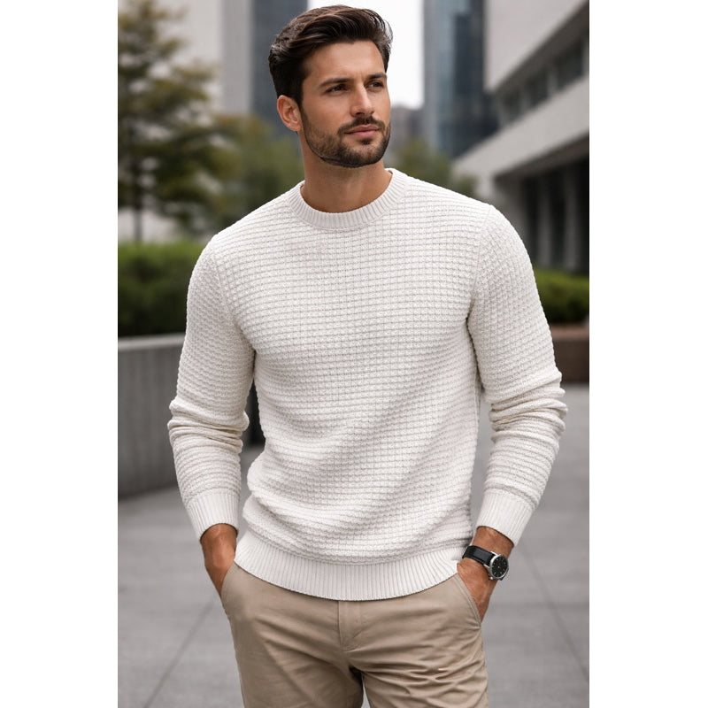 Suéter Masculino de Tricot Básico Liso Gola Redonda