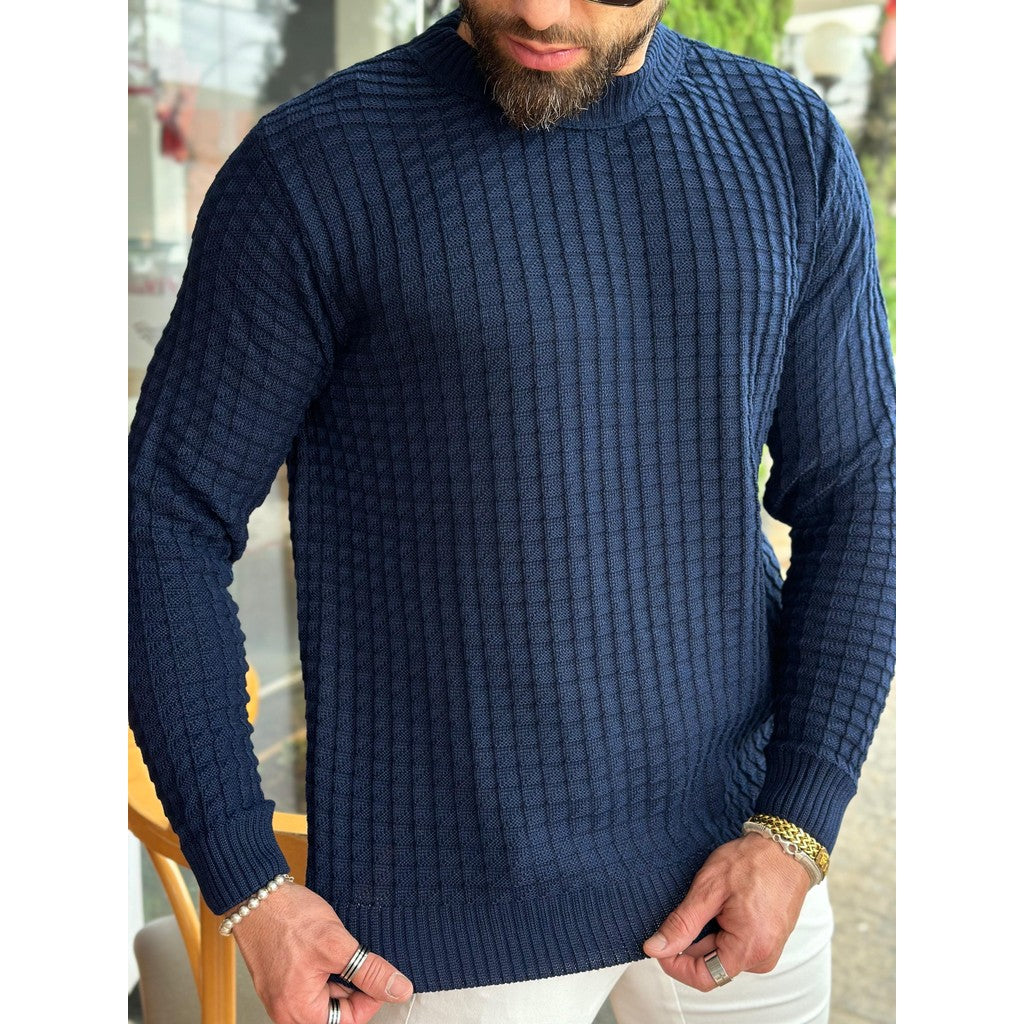 Suéter Masculino de Tricot Básico Liso Gola Redonda