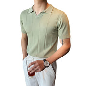 [MAOINGMEN] Camisa Pólo Masculina De Manga Curta de Seda Camiseta Paul Mccartney de Verão Slim-Fit V-Neck Tricotada Para
