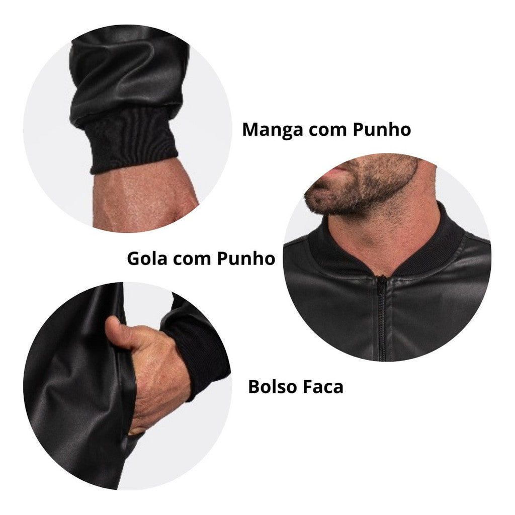 Jaqueta Masculina Courino Ecológico Motoqueiro Inverno Frio