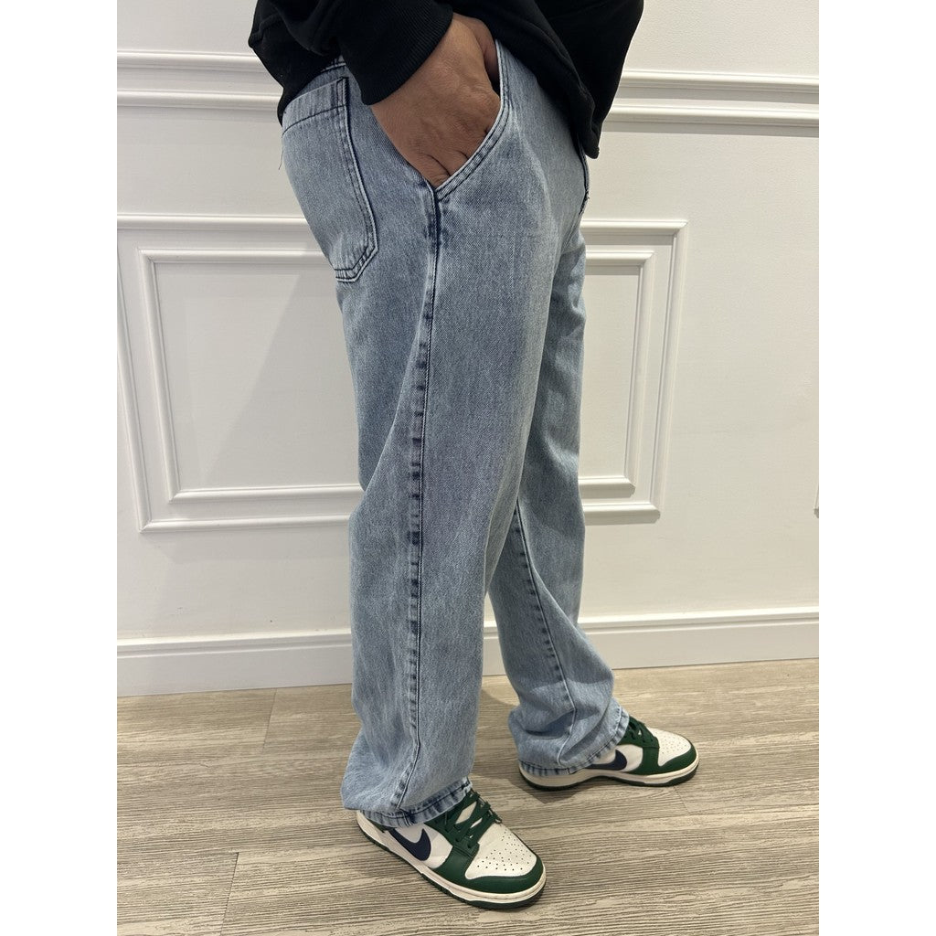 Calça Jeans Reta Cargo Baggy Masculina Balão Larga Carpenter