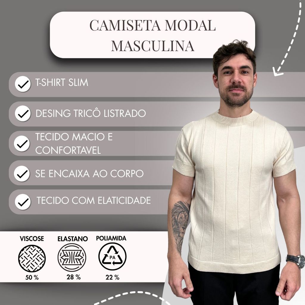 Camiseta Masculina Tricô Modal Social Esporte Fino Poliamida