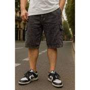 Bermuda Cargo Masculina Jeans Estonado Baagy Streetwear Solta Casual com Bolsos Grandes Cintura Codao P AO GG